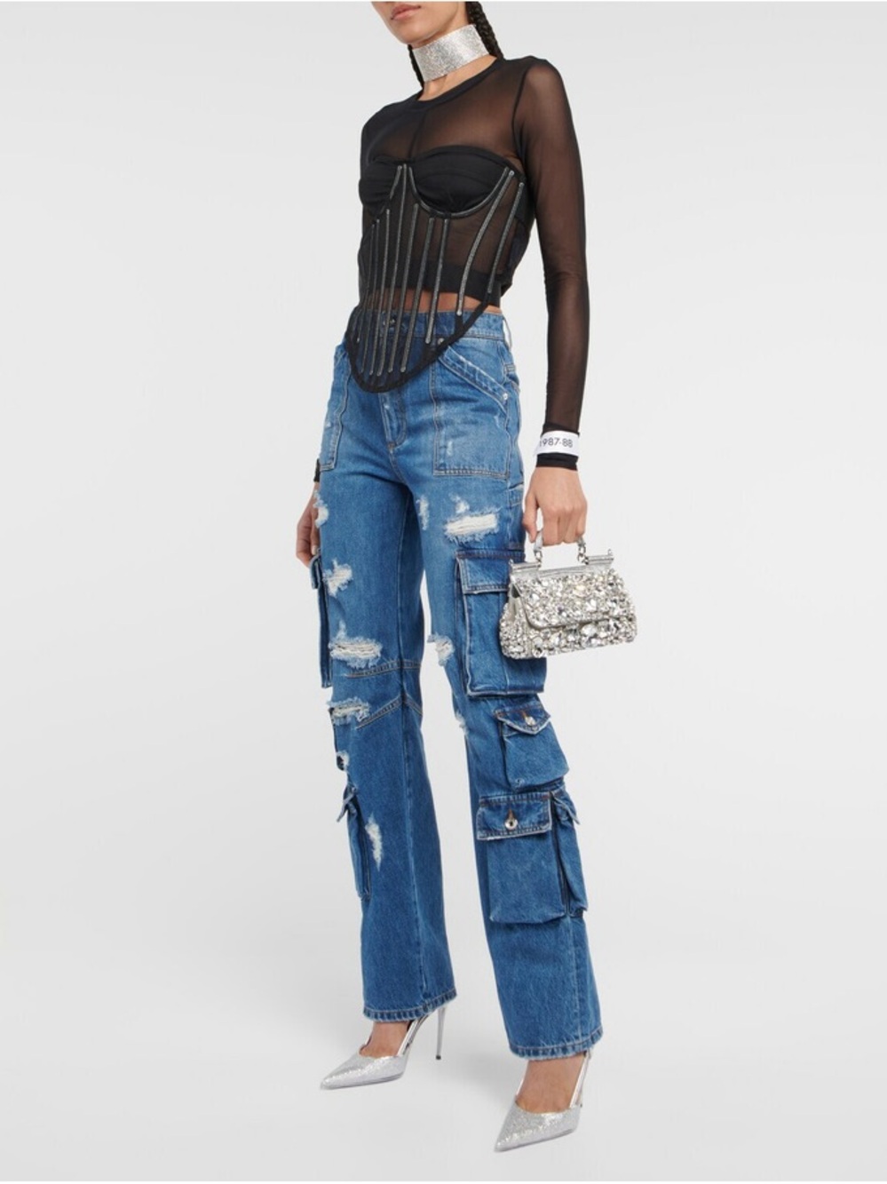 Dolce & Gabbana Silver Crystal-Embellished Top Handle Clutch - Picture 4 of 12